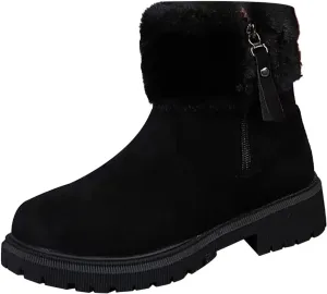 Snow Shoes For Men Hiking Boots Women aterproof Round Toe Lug Sole Non-Slip Side Zipper Ankle Booties