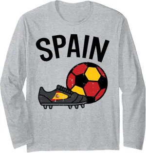 Spain Flag Soccer Ball Shoes Football Fan Men Women Kids Long Sleeve T-Shirt