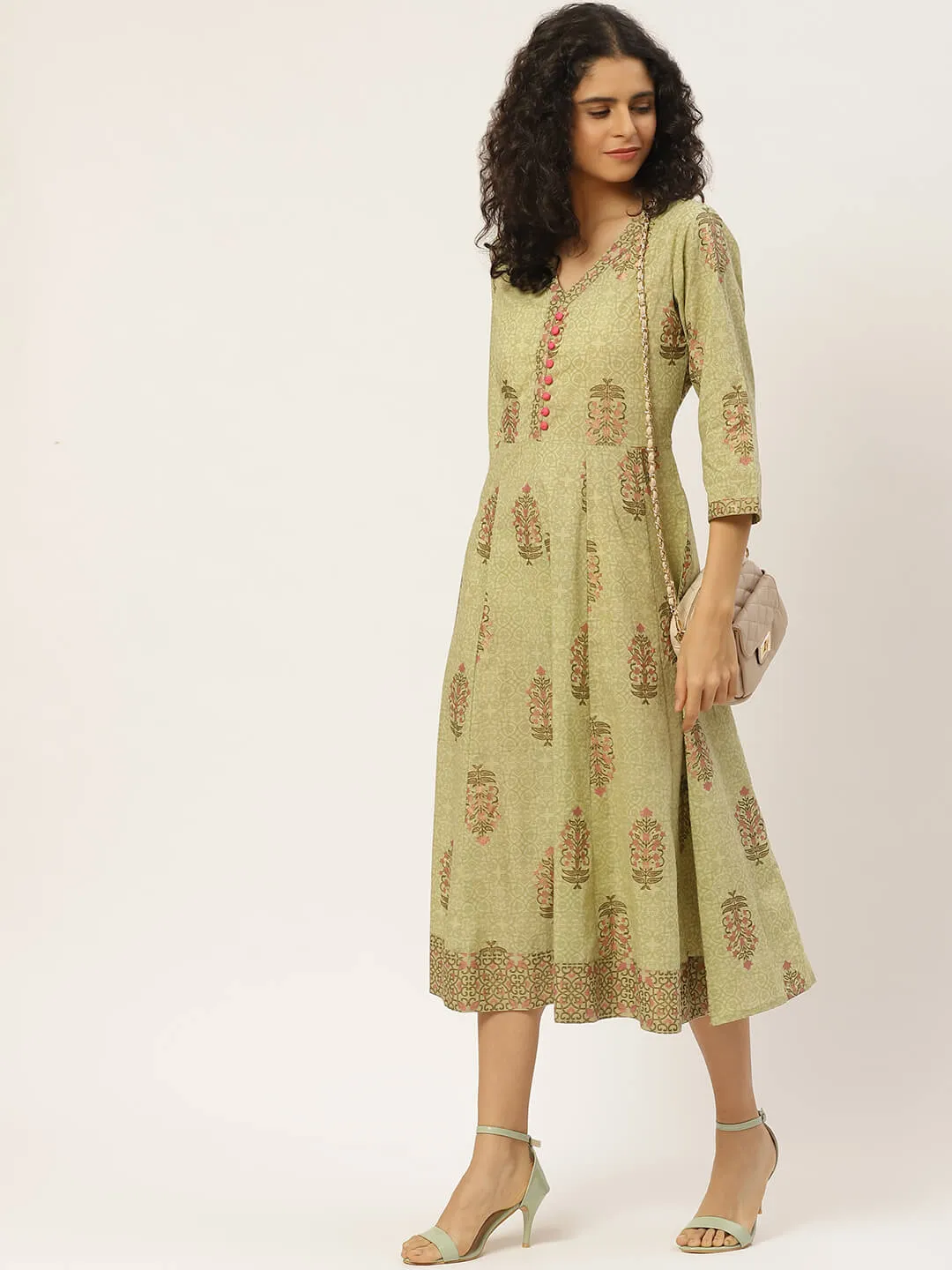 Stylish Olive Cotton A-line Dress