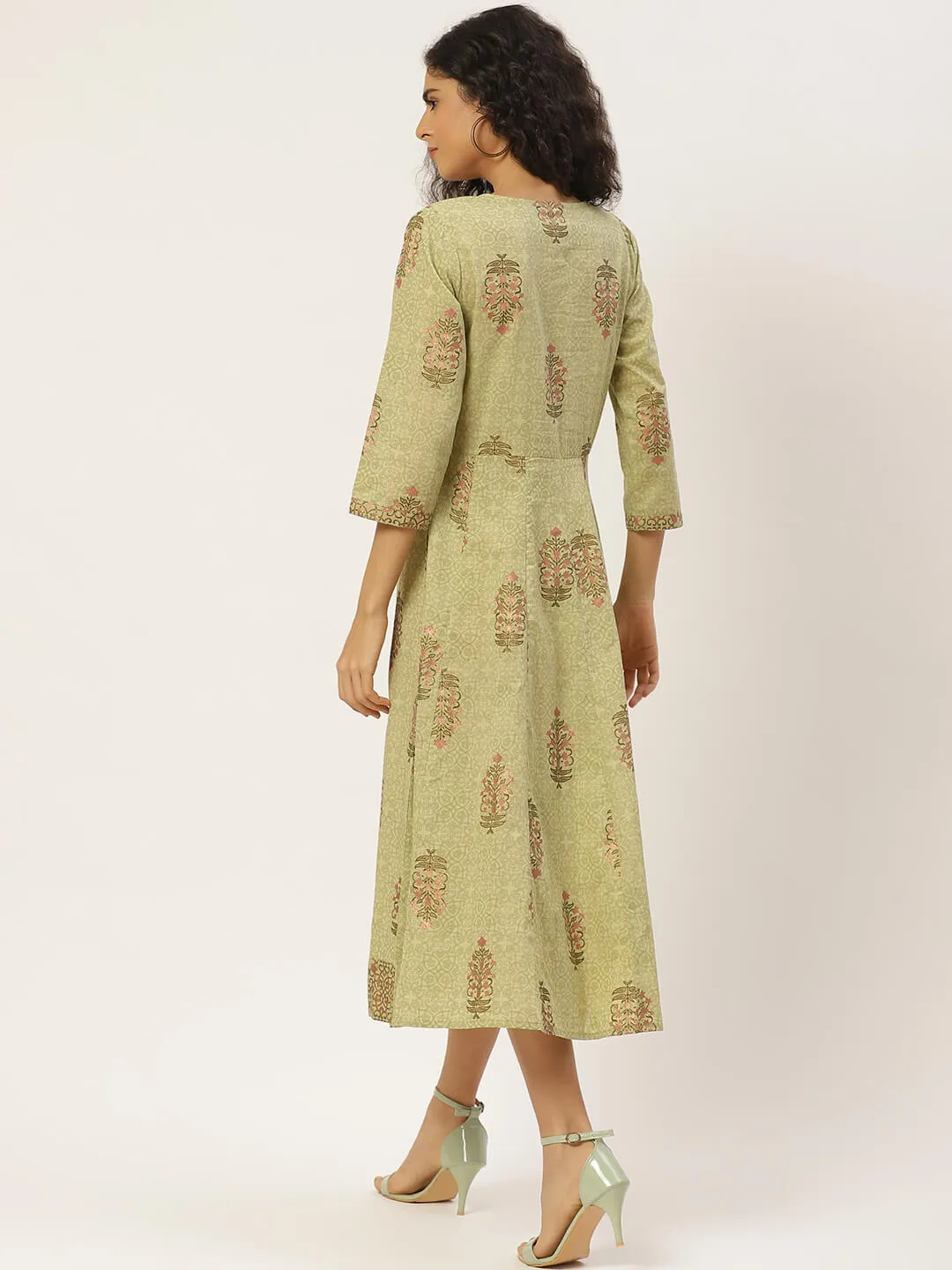 Stylish Olive Cotton A-line Dress