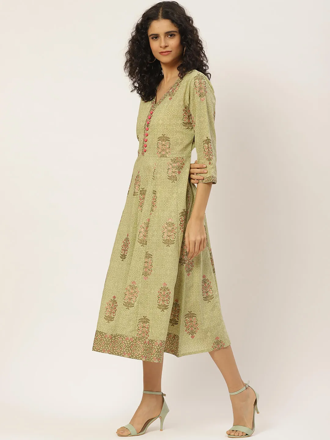 Stylish Olive Cotton A-line Dress