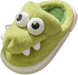Toddler 3D Dinosaur Slippers Boys Girls Kids House Slippers Slide Non-Slip Warm Winter Soft Fuzzy Indoor Shoes