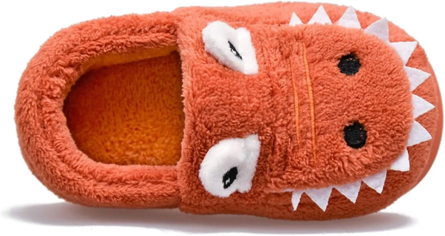 Toddler Cartoon Dinosaur Slippers Boys Girls Kids House Slide Non-Slip Warm Winter Soft Fuzzy Indoor House Shoes