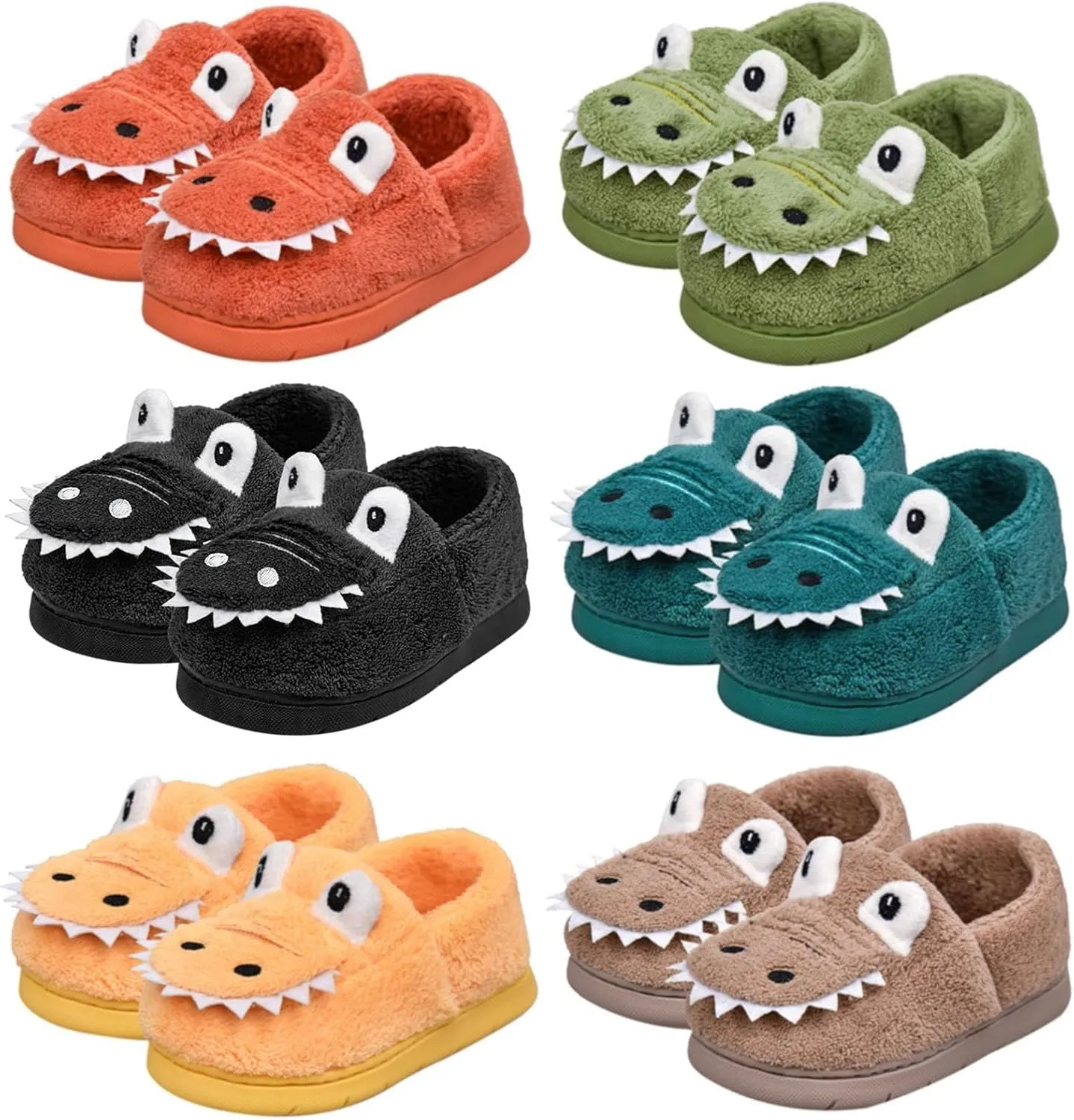 Toddler Cartoon Dinosaur Slippers Boys Girls Kids House Slide Non-Slip Warm Winter Soft Fuzzy Indoor House Shoes