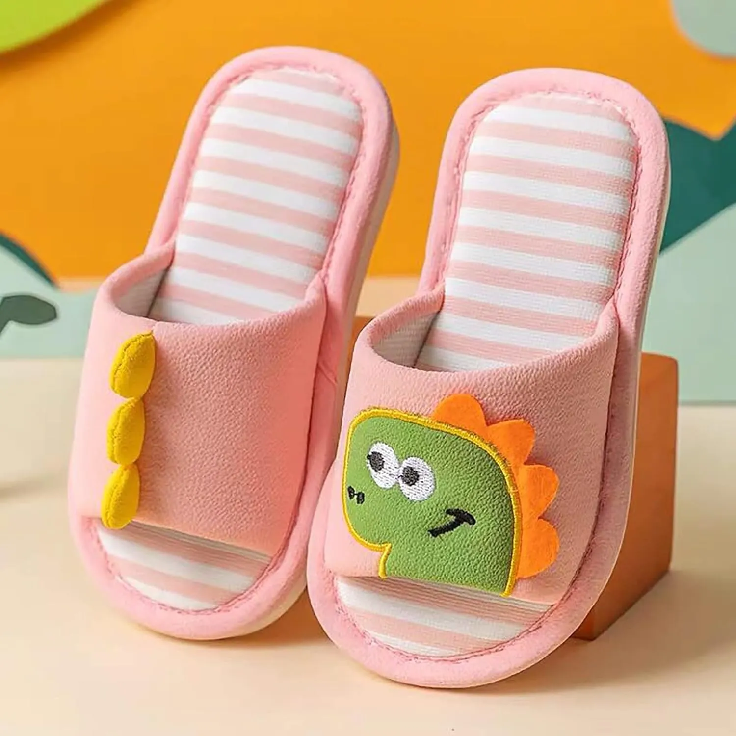 Toddler Cute ??artoon Dinosaur Pattern House Slippers Open Toe Cotton Cozy Slip On Indoor Toddler Girl Slipper Size 6