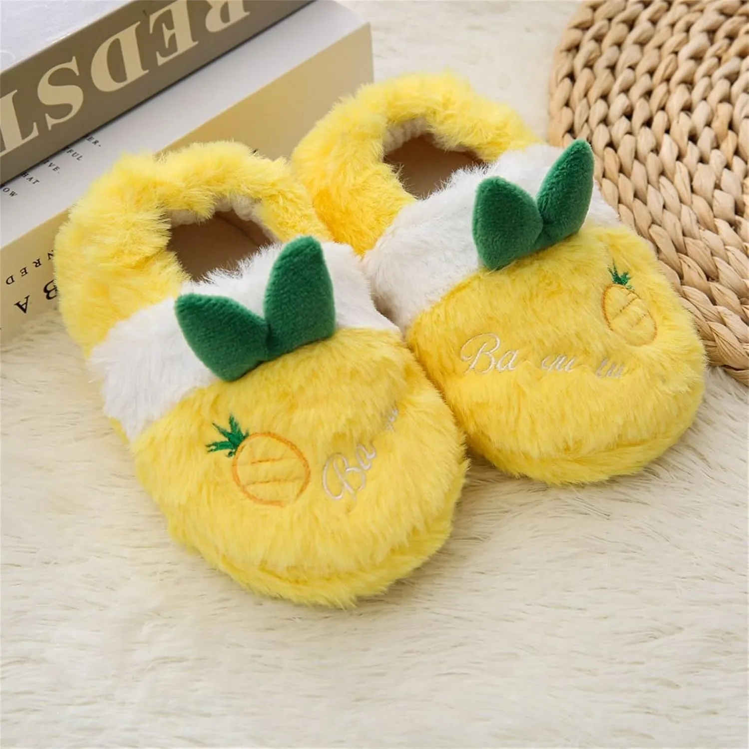 Toddler Girls Cute Peach Warm Plush Cotton Slippers Wrapped Root Cotton Fuzzy Home Shoes for Ballet Slipper Little Girl