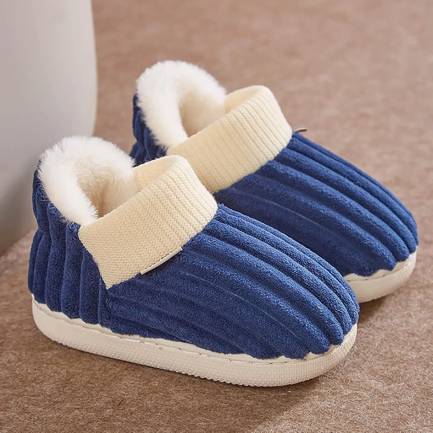 Toddler Slippers Boys Girls House Rubber Sole Slip on Baby Sock Cotton Linen Outdoor Bedroom Walking Ankle Shoes