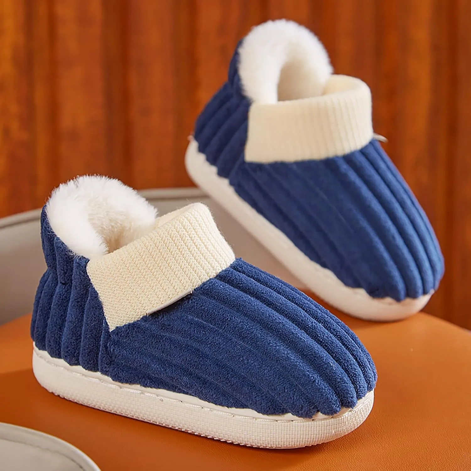 Toddler Slippers Boys Girls House Rubber Sole Slip on Baby Sock Cotton Linen Outdoor Bedroom Walking Ankle Shoes