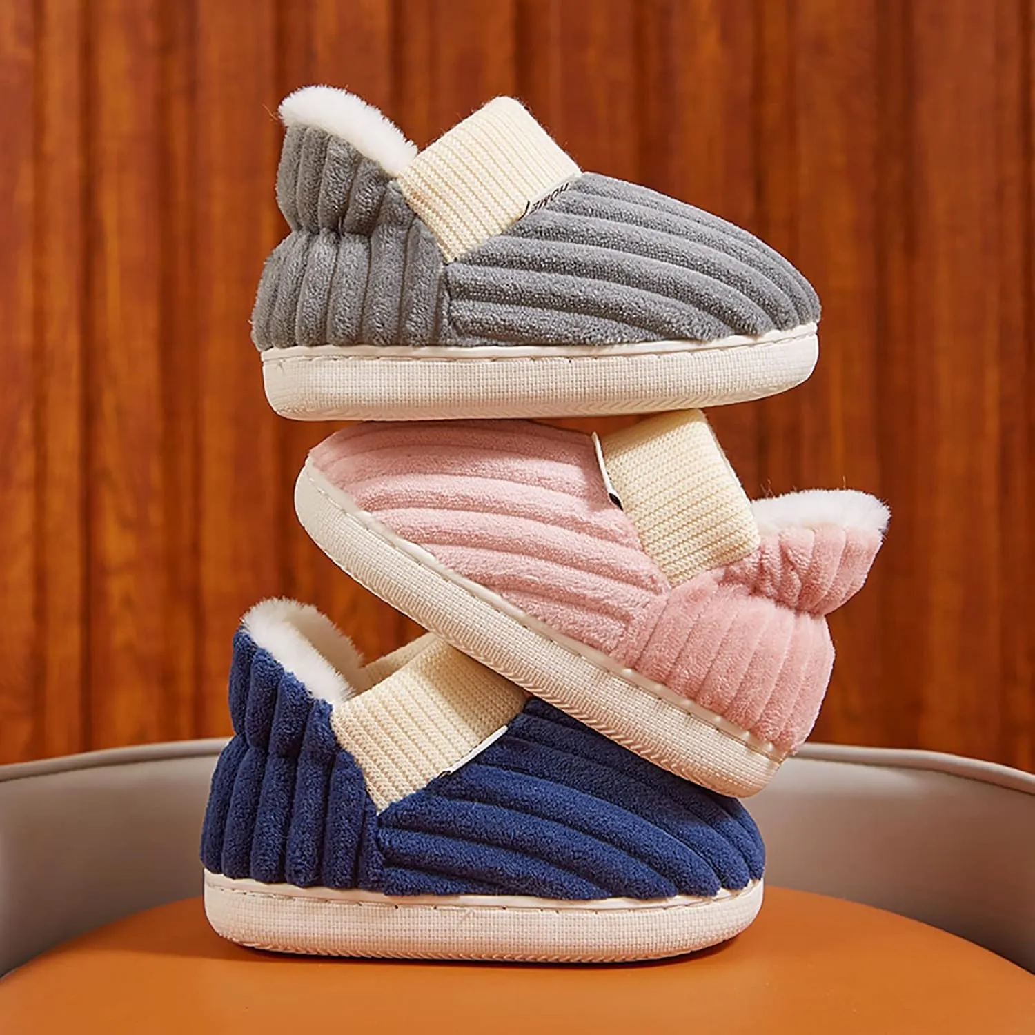 Toddler Slippers Boys Girls House Rubber Sole Slip on Baby Sock Cotton Linen Outdoor Bedroom Walking Ankle Shoes