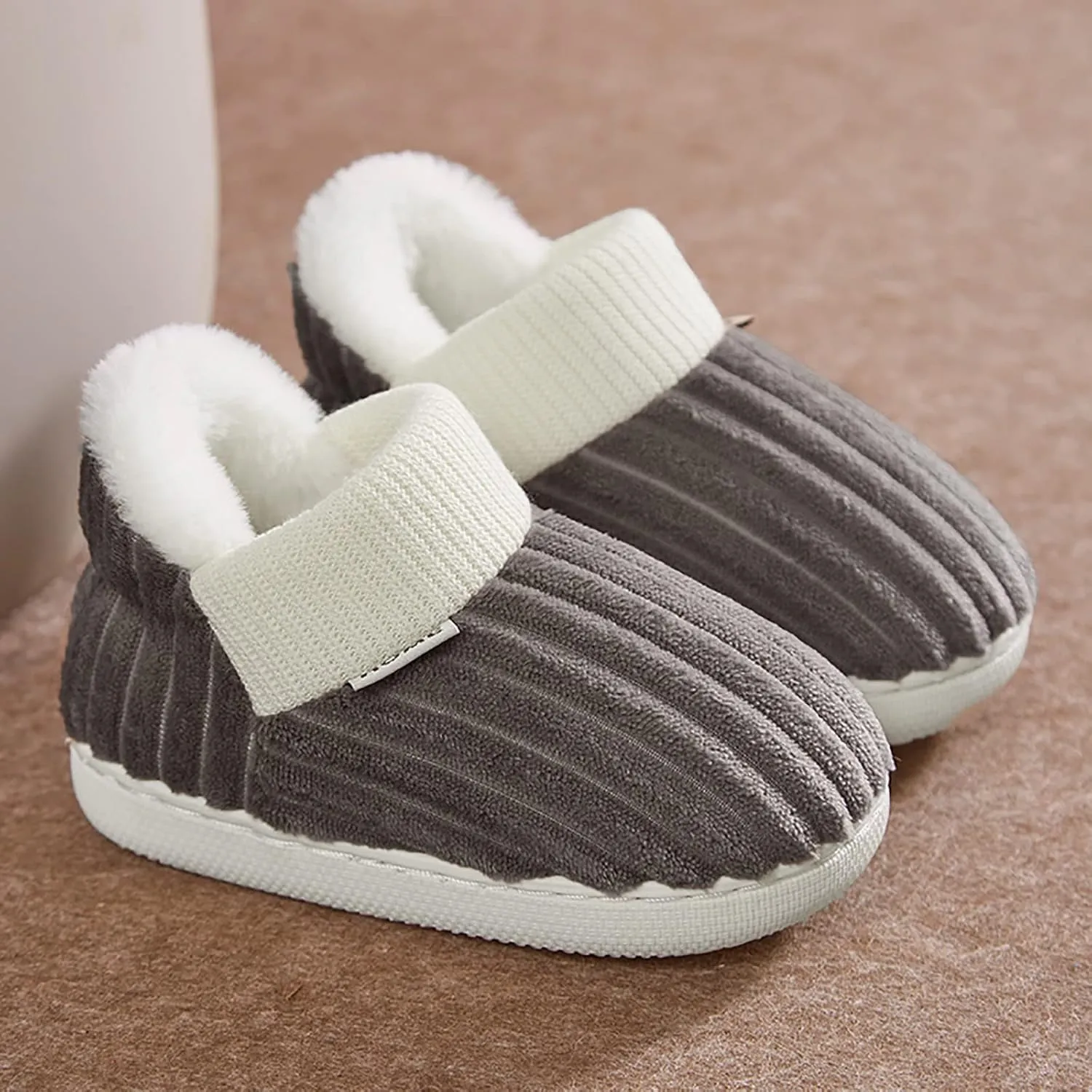 Toddler Slippers Boys Girls House Rubber Sole Slip on Baby Sock Cotton Linen Outdoor Bedroom Walking Ankle Shoes