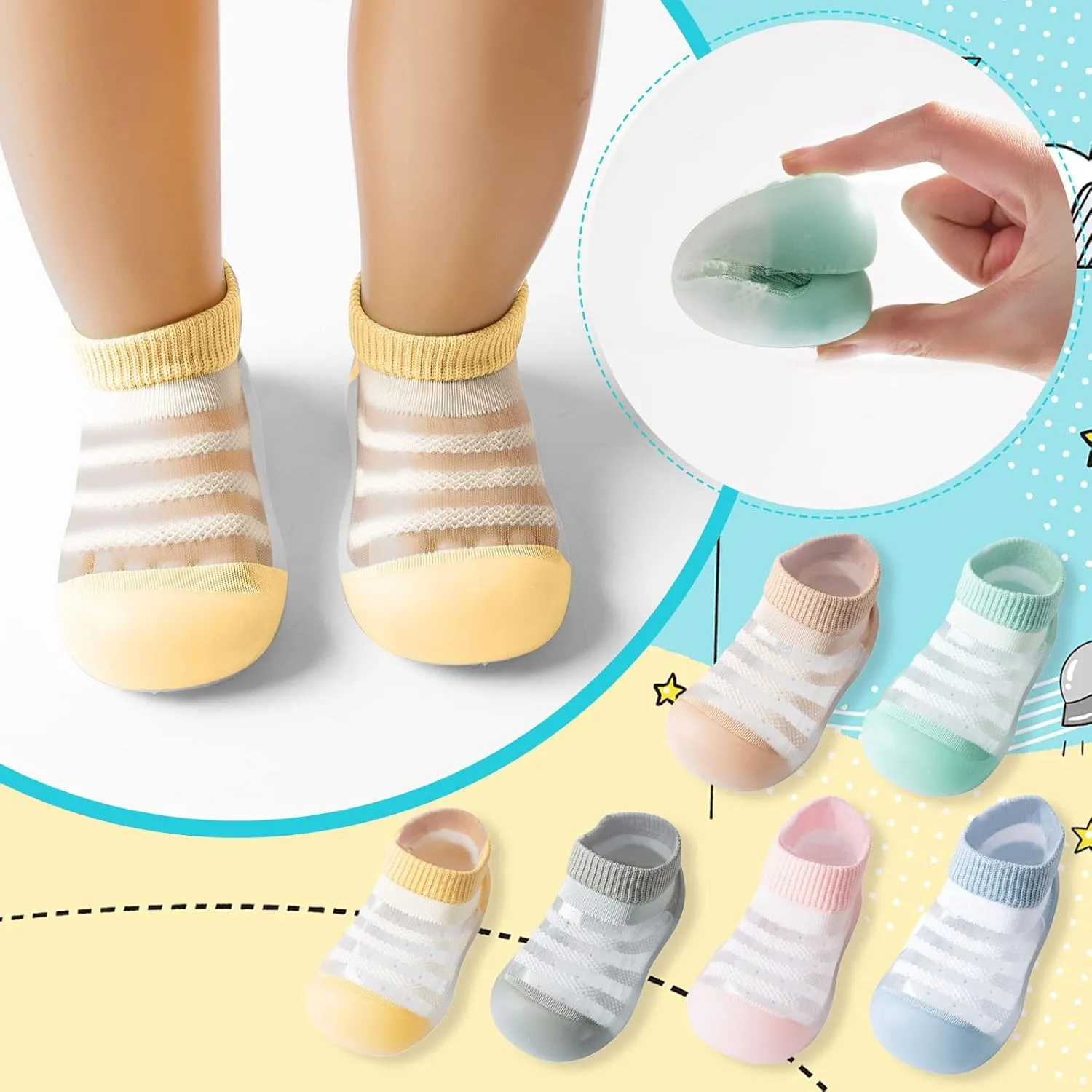 Toddler Sock Shoes for Boys Girls Barefoot Sneakers Breathable Rubber Sole Non Slip Slippers Baby First Walking Shoes