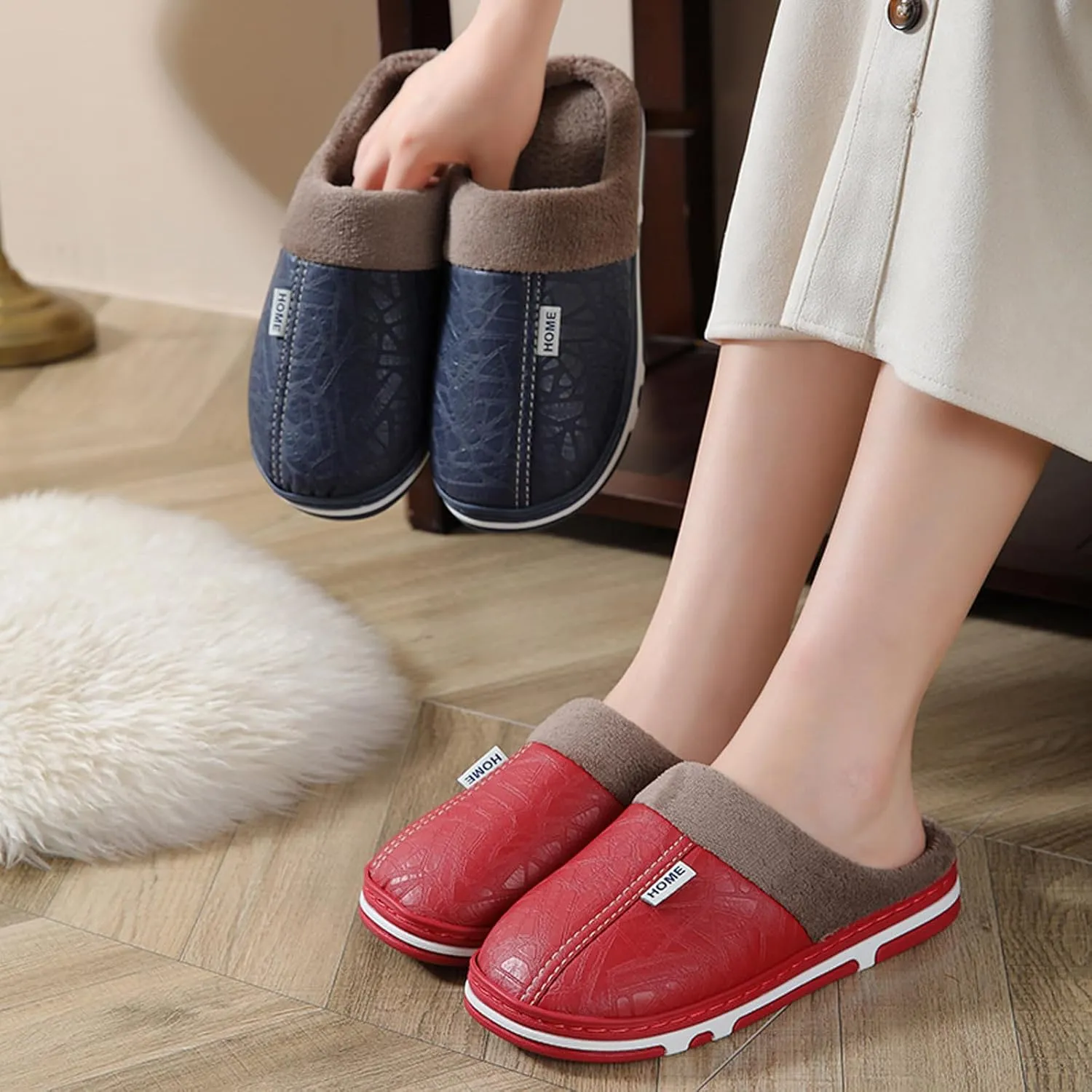 Unisex House Slippers Slip on Fuzzy Memory Foam Slippers Scuff Outdoor Indoor Warm Plush Bedroom Shoes Cloud Slides