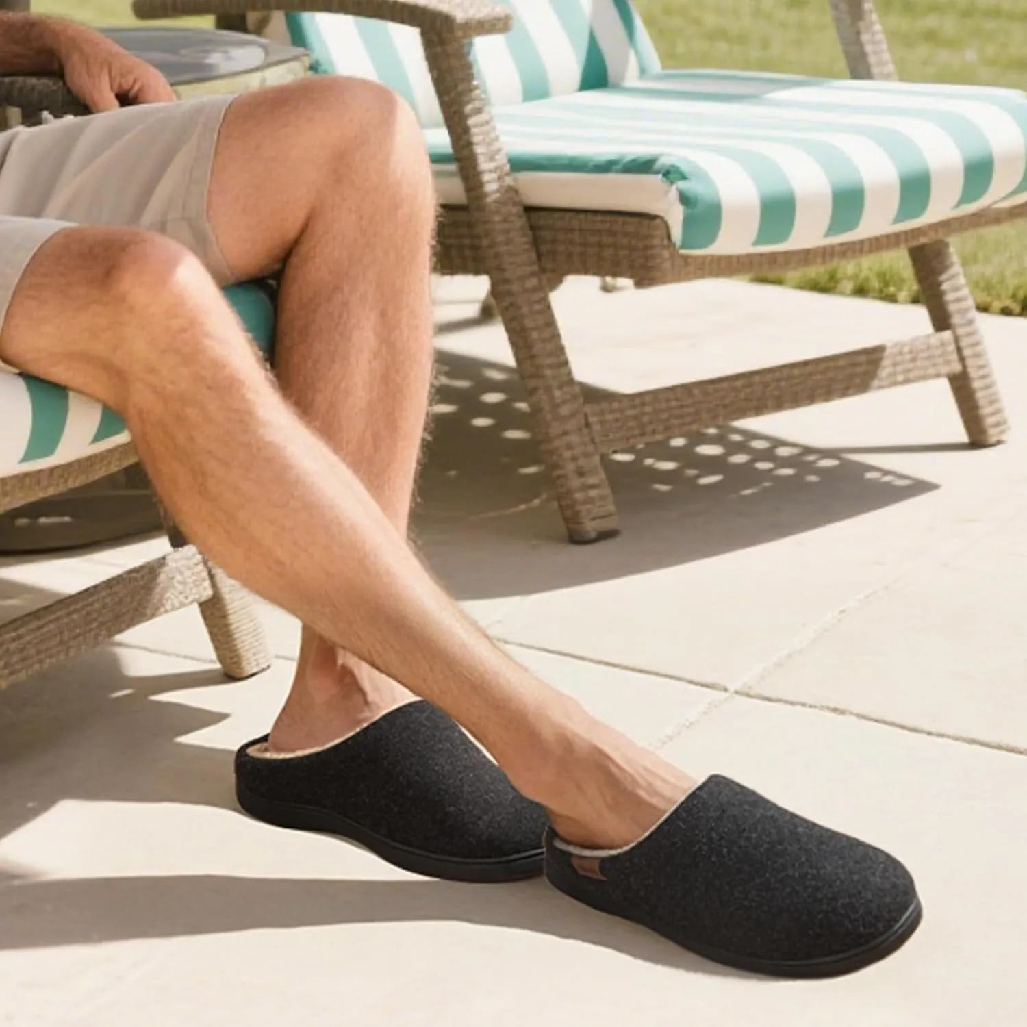 VeraCosy Men's Wool Felt Slippers with Comfy Fuzzy Faux Sherpa Slip-on Memory Foam for Indoor House