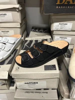 Vintage Hartjes Women's Slip-on Black Nubuck Sandals 60122