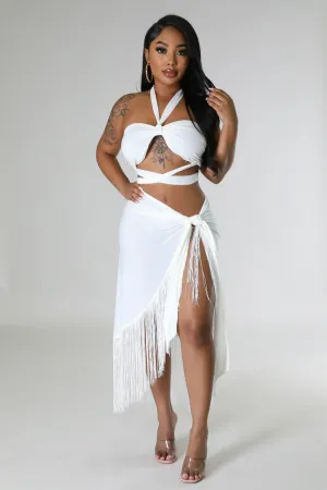 White Backless Halter Top & Wrap Set: Opulent Beach Oasis