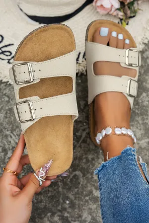 White Vintage Double Buckle Comfortable Slippers