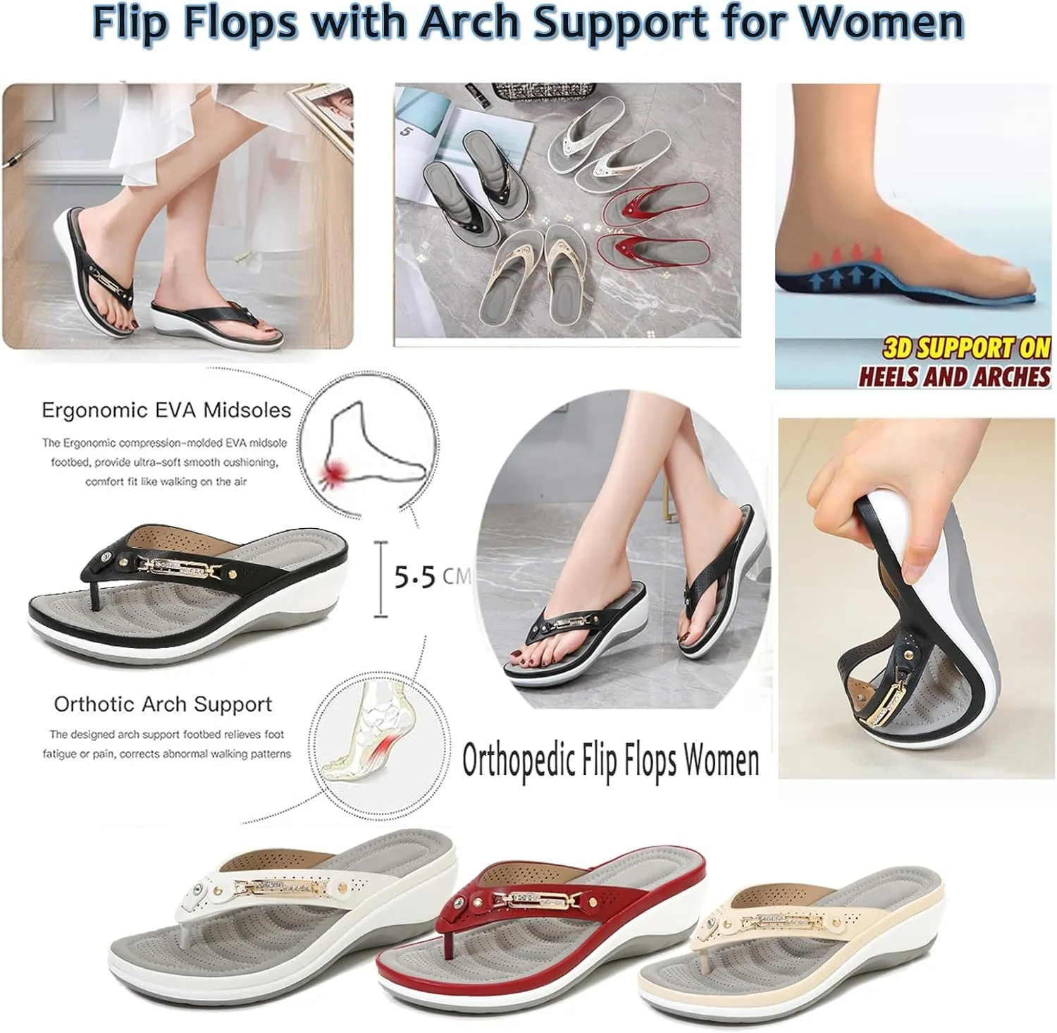 Women's Arch Support Soft Cushion Flip Flops Thong Sandals Slippers, Summer Orthopedic Sandals for Women 2024