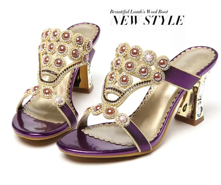 Women's Comfortable Rhinestone Party Slides Slippers
