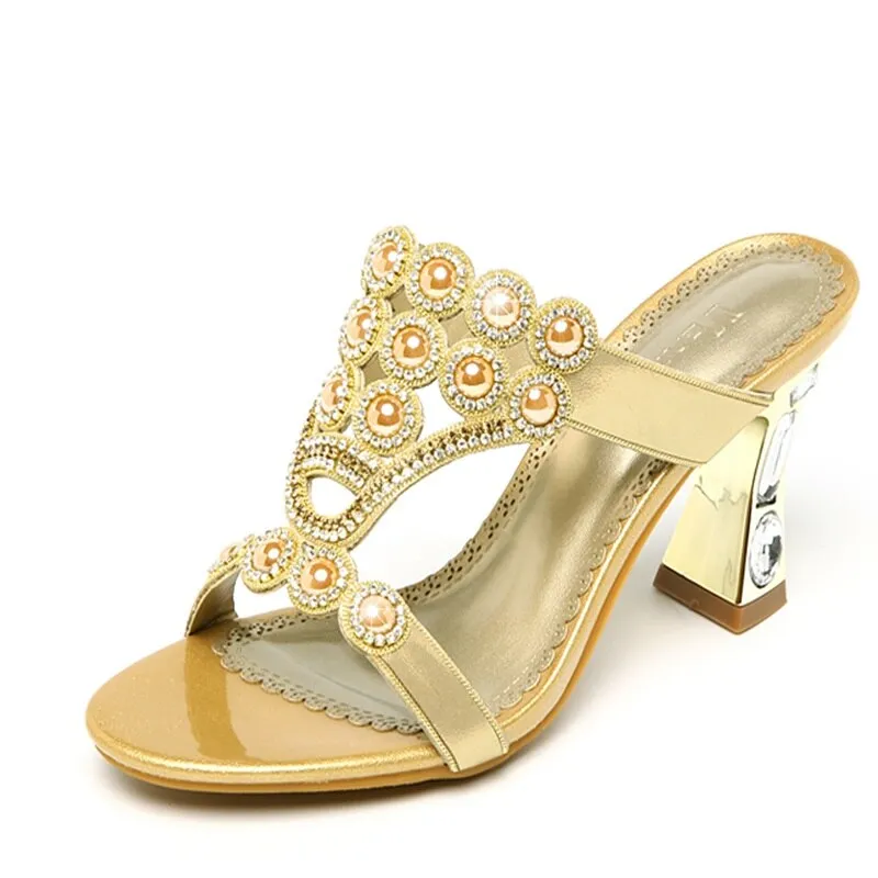 Women's Comfortable Rhinestone Party Slides Slippers