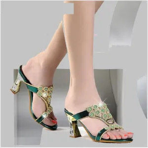 Women's Comfortable Rhinestone Party Slides Slippers
