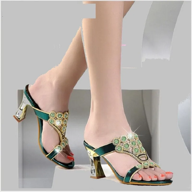 Women's Comfortable Rhinestone Party Slides Slippers