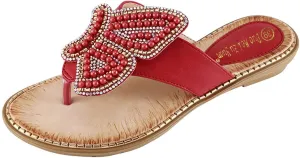 Women's Flip Flops Butterfly Pearl Sequins Clip Toe Sandal Bohemia Summer T-Strap Dress Shoes Slingback Flats