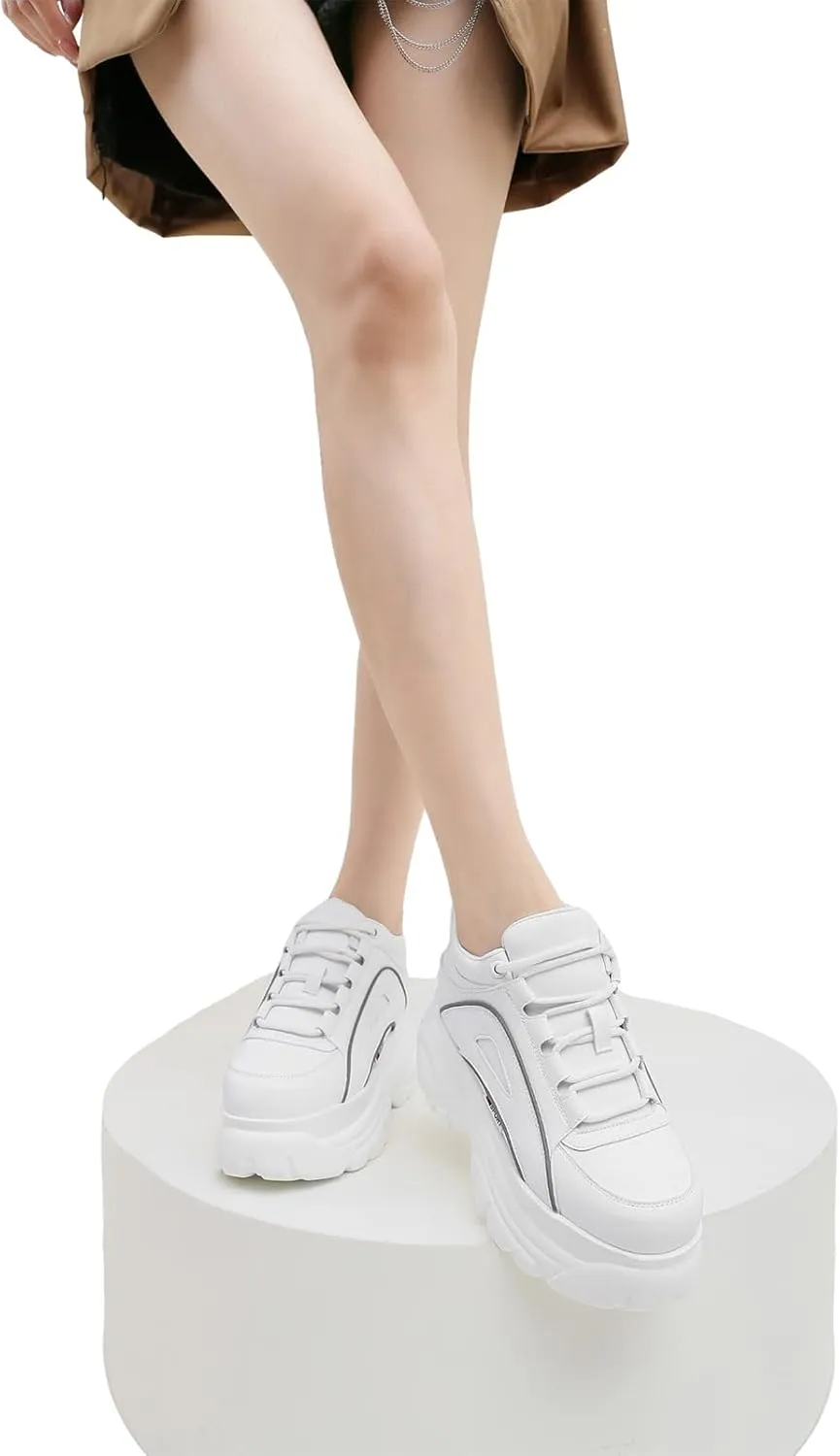 Women's High Platform Chunky Sneakers Lace-up Casual Dad Shoes
