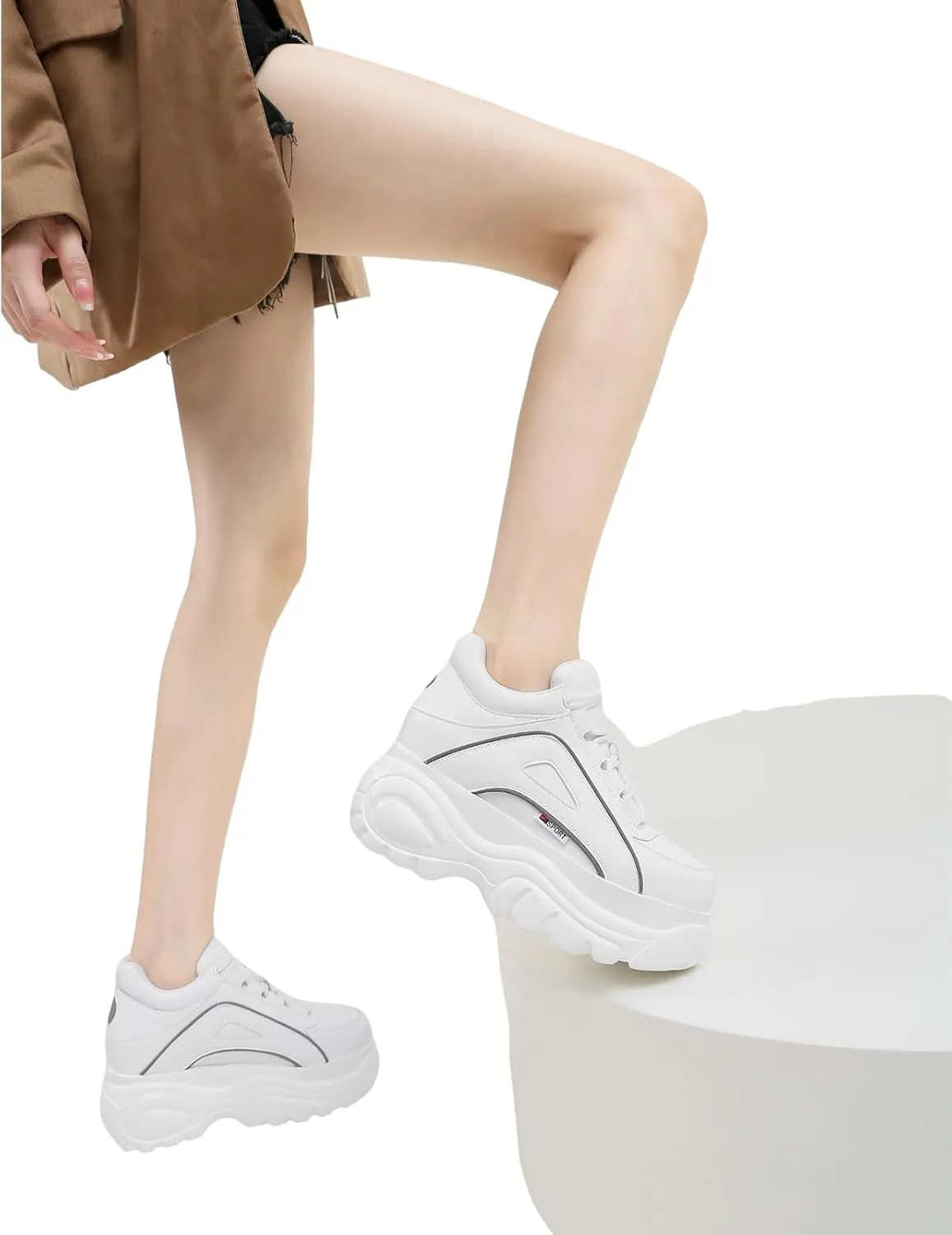 Women's High Platform Chunky Sneakers Lace-up Casual Dad Shoes