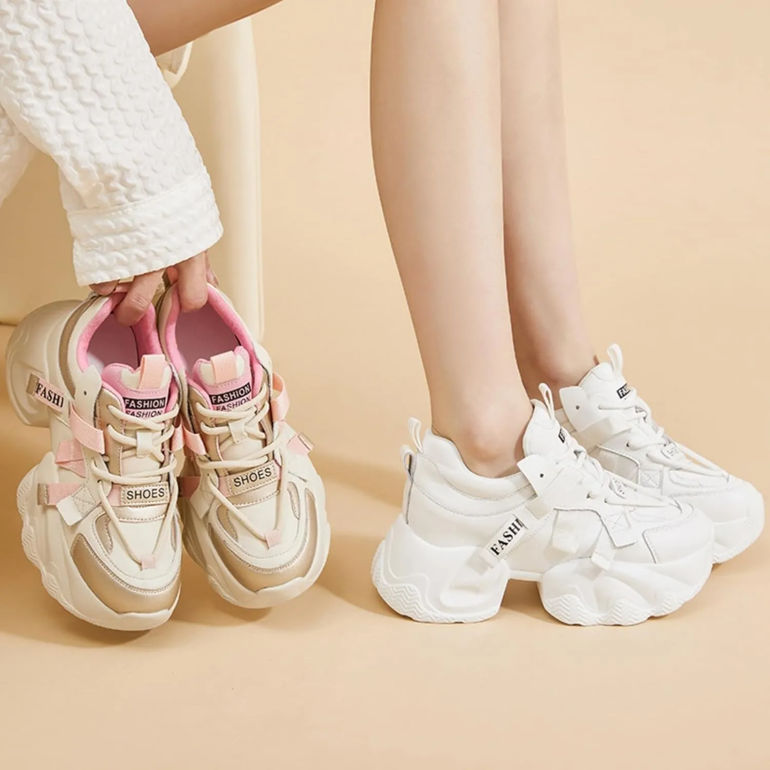 Women's Lace-Up Chunky Sneakers Casual Breathable Platform Dad Shoes