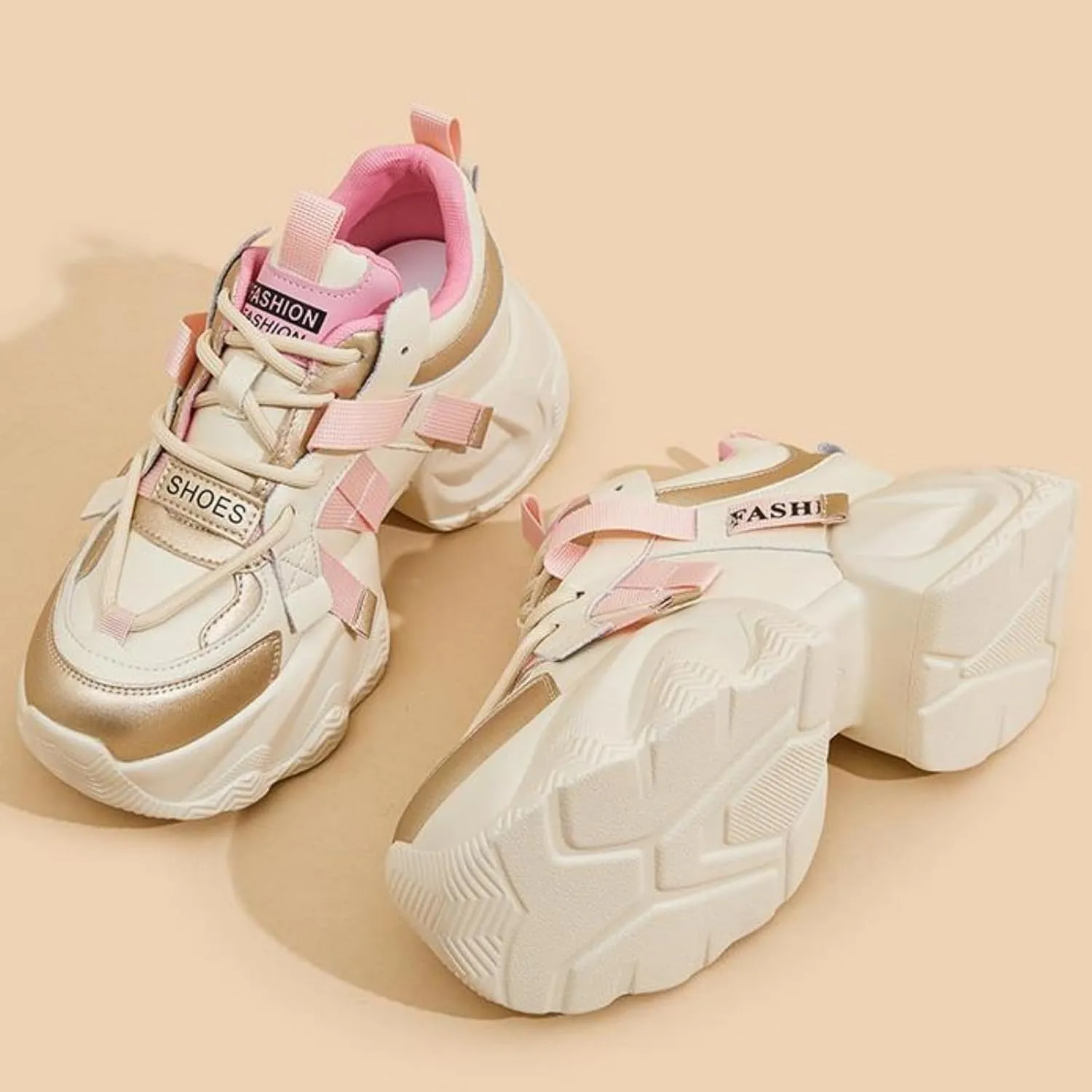 Women's Lace-Up Chunky Sneakers Casual Breathable Platform Dad Shoes