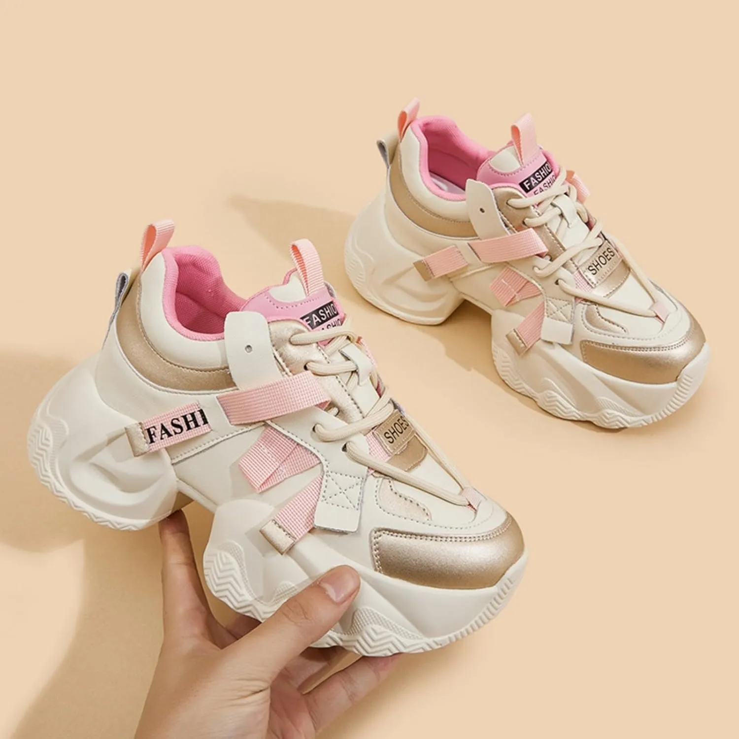 Women's Lace-Up Chunky Sneakers Casual Breathable Platform Dad Shoes