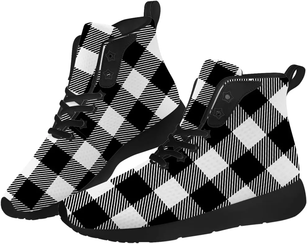 Women's Men's Plaid Shoes High Top Sneakers Running Waking Shoes Gifts for Mom Dad
