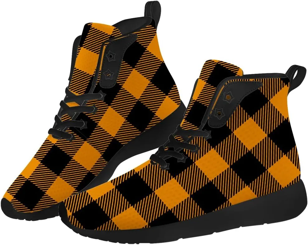 Women's Men's Plaid Shoes High Top Sneakers Running Waking Shoes Gifts for Mom Dad