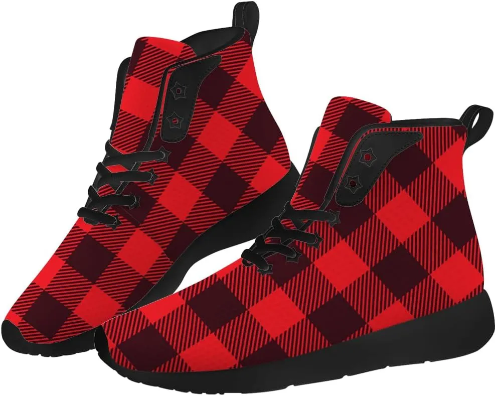 Women's Men's Plaid Shoes High Top Sneakers Running Waking Shoes Gifts for Mom Dad