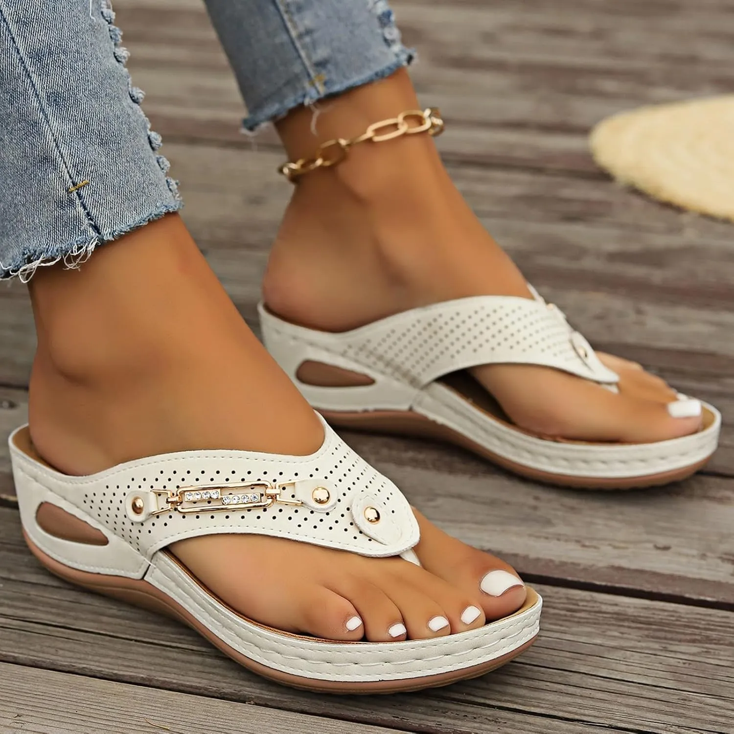 Womens Slides Sandals with Plantar Fasciitis Arch Support Fashion Comfort Adjustable Flat Sandals