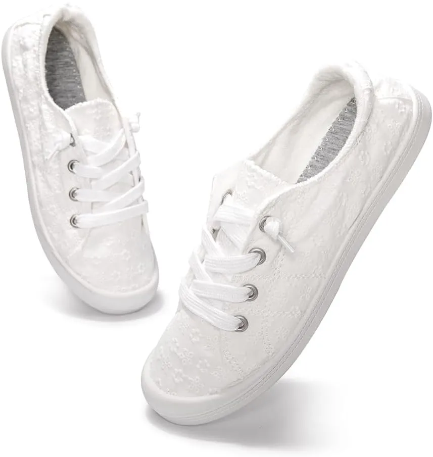 Womens Slip On Shoes, Canvas Boat Loafer Shoes with Low Top, Casual Fashion Sneakers for Women Walking with Non Slip Rubber Outsole
