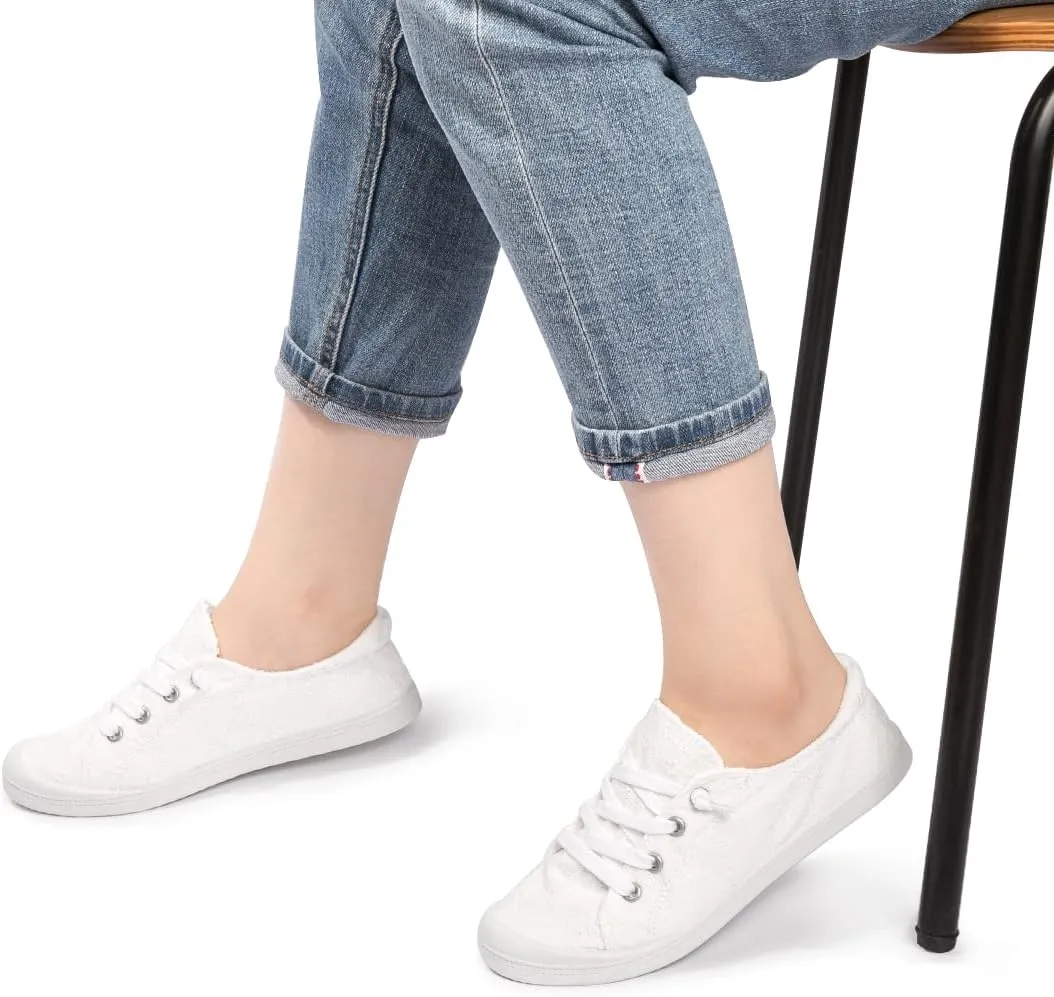 Womens Slip On Shoes, Canvas Boat Loafer Shoes with Low Top, Casual Fashion Sneakers for Women Walking with Non Slip Rubber Outsole