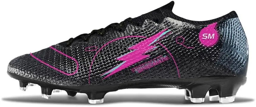 Womens Soccer Boots Spike Shoes Men Football Shoes Outdoor Cleats Lightweight Firm Ground Athletic Exercise Turf Shoes Black-Pink 39-45