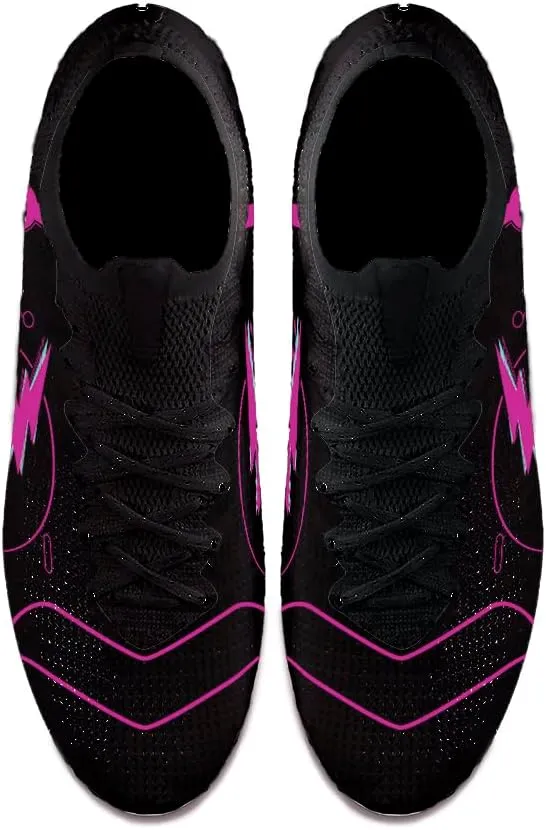 Womens Soccer Boots Spike Shoes Men Football Shoes Outdoor Cleats Lightweight Firm Ground Athletic Exercise Turf Shoes Black-Pink 39-45