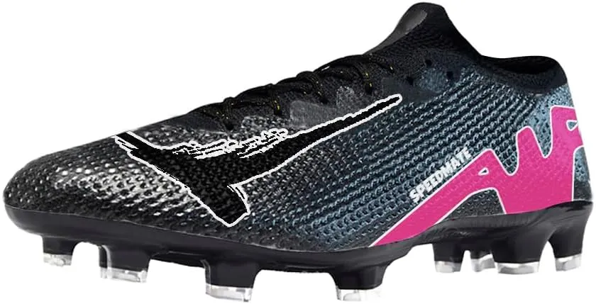 Womens Soccer Boots Spike Shoes Men Football Shoes Outdoor Cleats Lightweight Firm Ground Athletic Exercise Turf Shoes Black-Pink 39-45