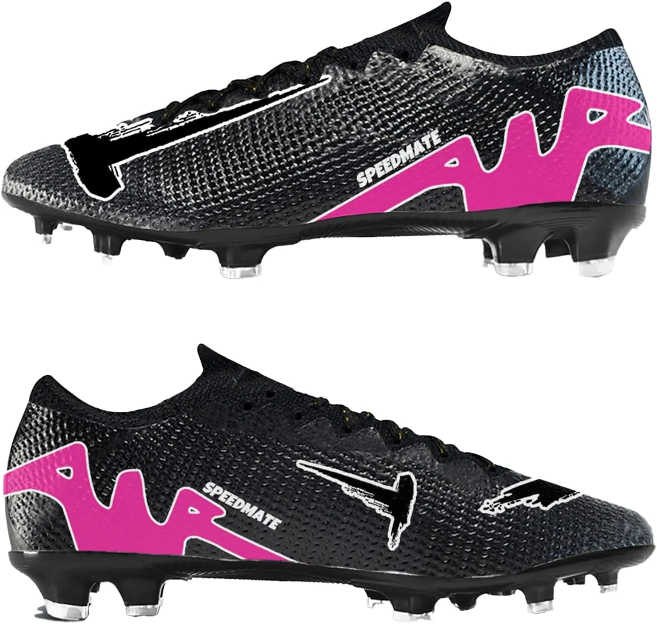 Womens Soccer Boots Spike Shoes Men Football Shoes Outdoor Cleats Lightweight Firm Ground Athletic Exercise Turf Shoes Black-Pink 39-45