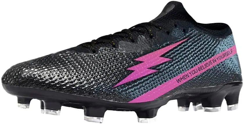 Womens Soccer Boots Spike Shoes Men Football Shoes Outdoor Cleats Lightweight Firm Ground Athletic Exercise Turf Shoes Black-Pink 39-45
