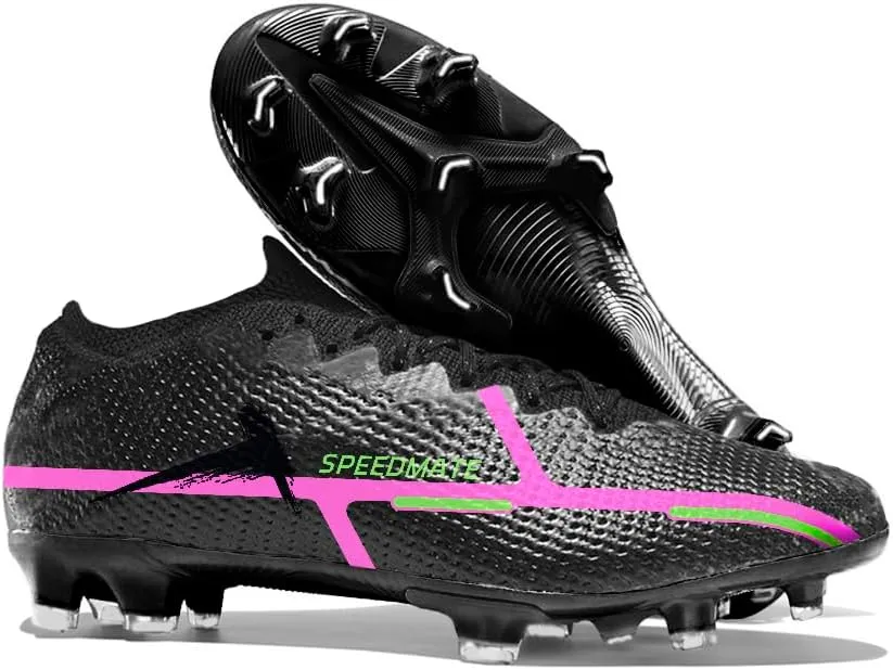 Womens Soccer Boots Spike Shoes Men Football Shoes Outdoor Cleats Lightweight Firm Ground Athletic Exercise Turf Shoes Black-Pink 39-45