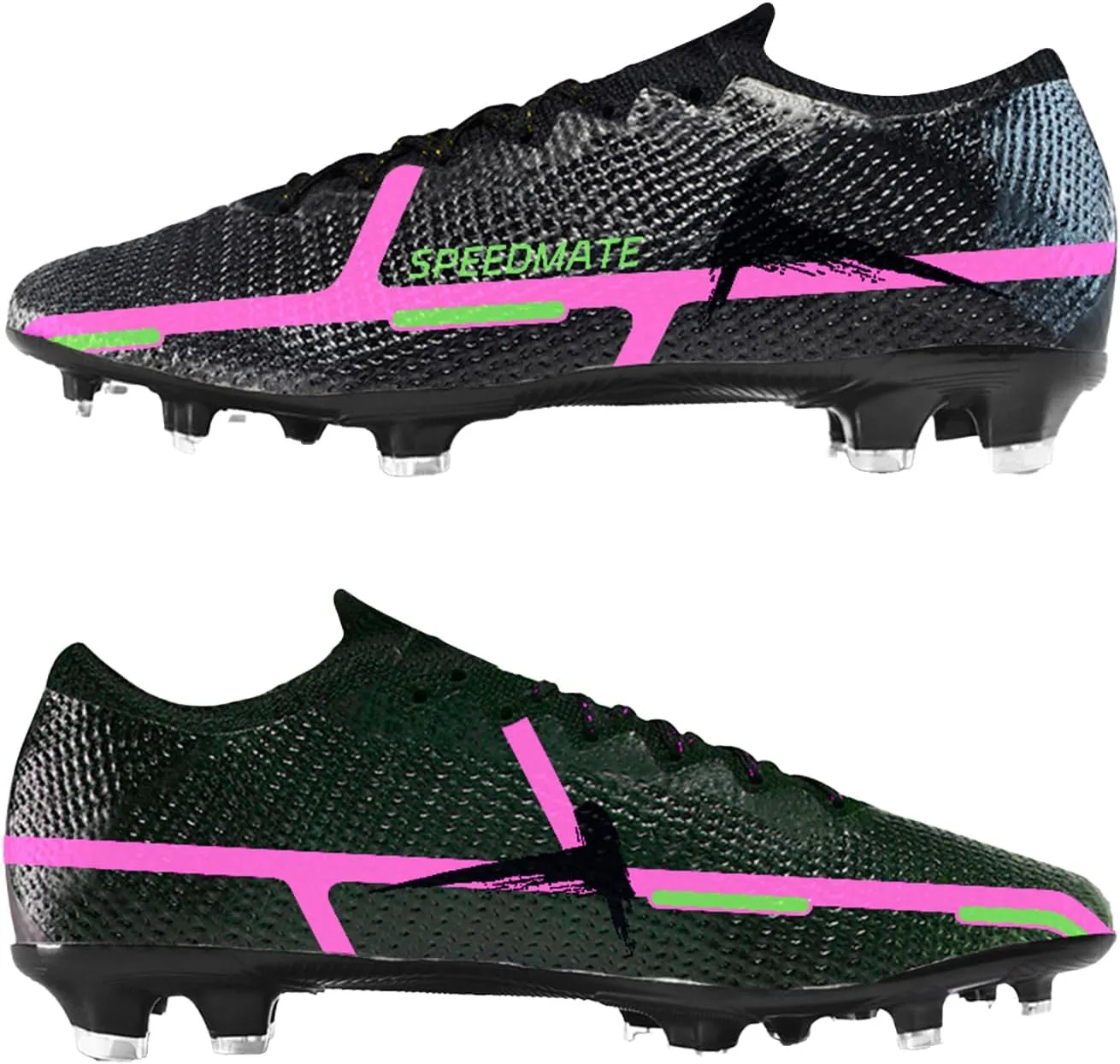 Womens Soccer Boots Spike Shoes Men Football Shoes Outdoor Cleats Lightweight Firm Ground Athletic Exercise Turf Shoes Black-Pink 39-45
