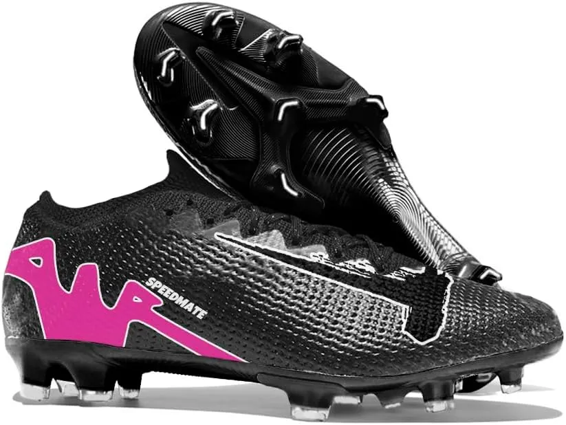 Womens Soccer Boots Spike Shoes Men Football Shoes Outdoor Cleats Lightweight Firm Ground Athletic Exercise Turf Shoes Black-Pink 39-45