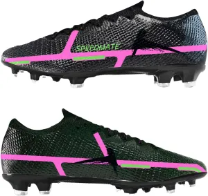 Womens Soccer Boots Spike Shoes Men Football Shoes Outdoor Cleats Lightweight Firm Ground Athletic Exercise Turf Shoes Black-Pink 39-45