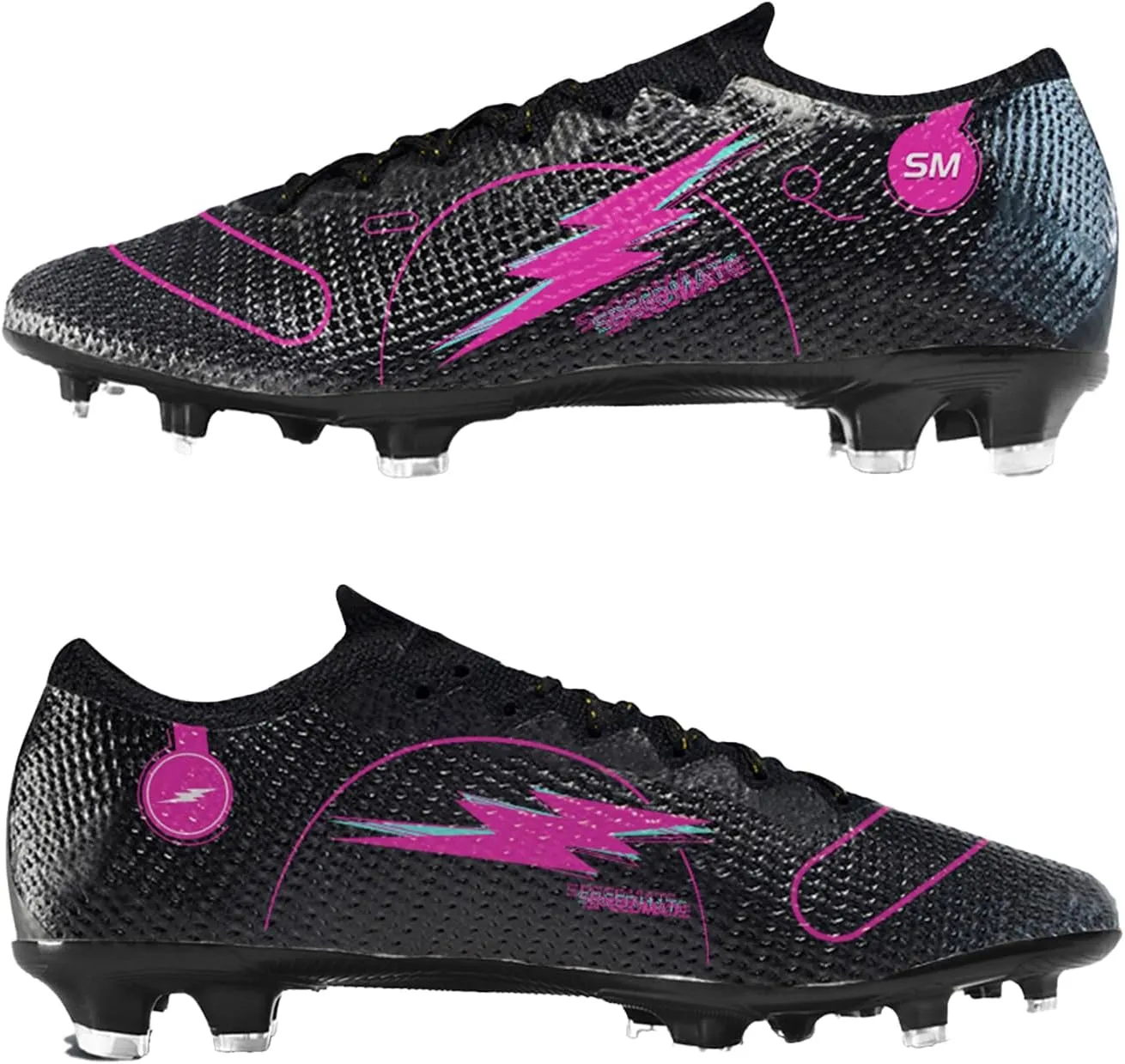 Womens Soccer Boots Spike Shoes Men Football Shoes Outdoor Cleats Lightweight Firm Ground Athletic Exercise Turf Shoes Black-Pink 39-45