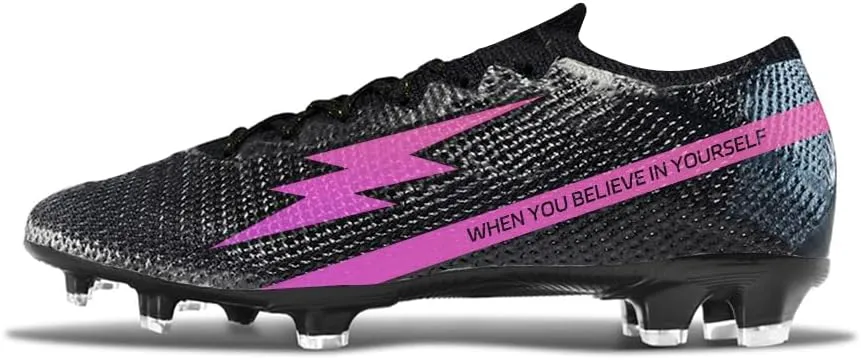 Womens Soccer Boots Spike Shoes Men Football Shoes Outdoor Cleats Lightweight Firm Ground Athletic Exercise Turf Shoes Black-Pink 39-45