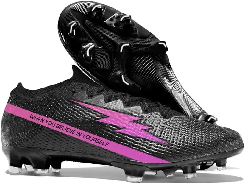 Womens Soccer Boots Spike Shoes Men Football Shoes Outdoor Cleats Lightweight Firm Ground Athletic Exercise Turf Shoes Black-Pink 39-45