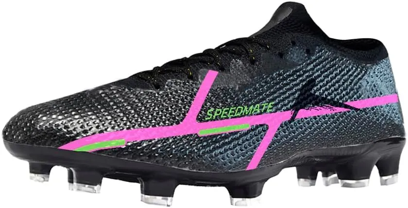 Womens Soccer Boots Spike Shoes Men Football Shoes Outdoor Cleats Lightweight Firm Ground Athletic Exercise Turf Shoes Black-Pink 39-45